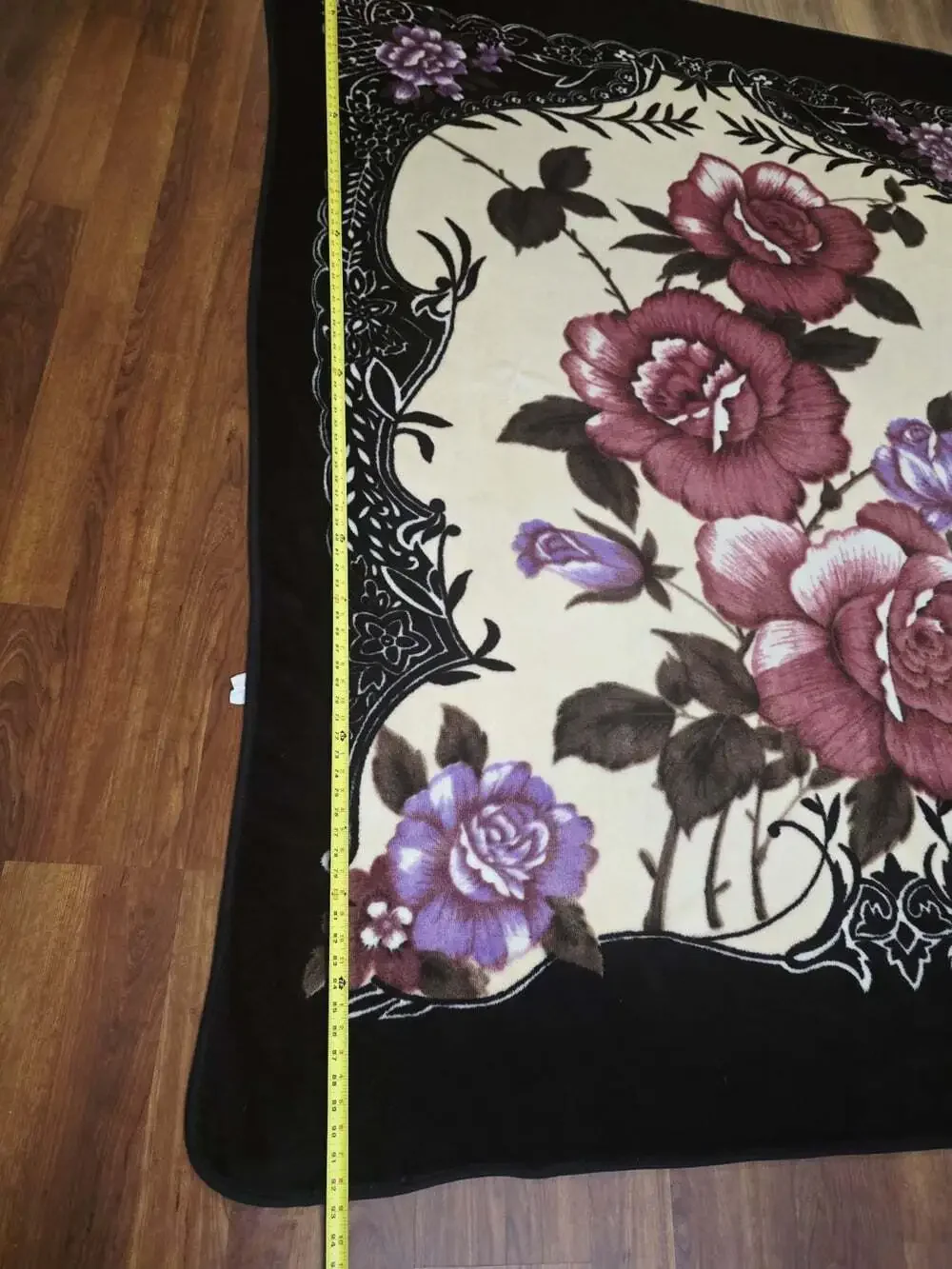 Floral Plush Velour Blanket Tapestry 92x76 Black Pink Rose Cottage Core King Que